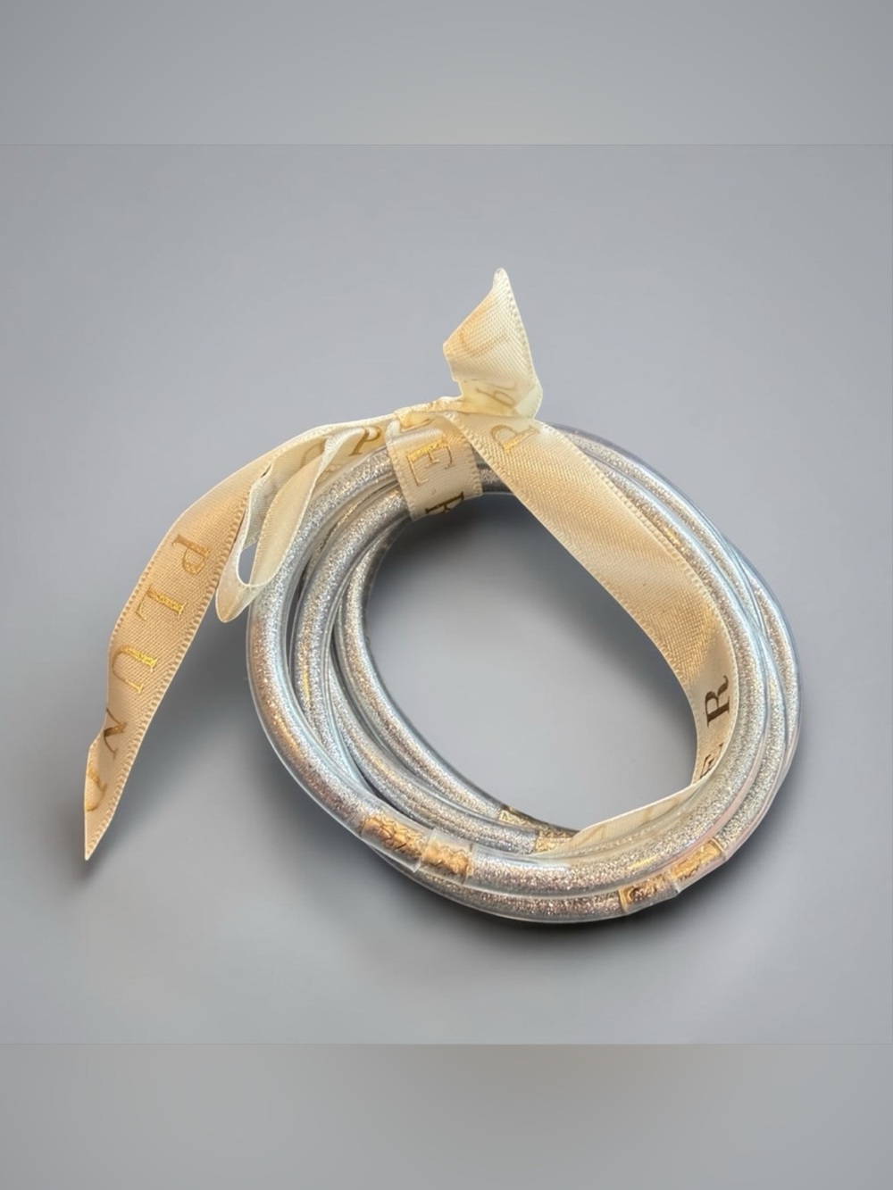 Plunder Silver Bracelet Set with Cream Ribbon - Picture 1 of 3